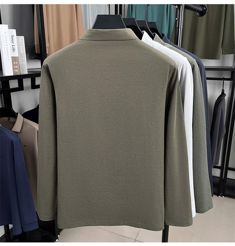 Men's 2025 Solid Color Stand Collar Zipper T-Shirt - Long Sleeve Casual Autumn Pullover