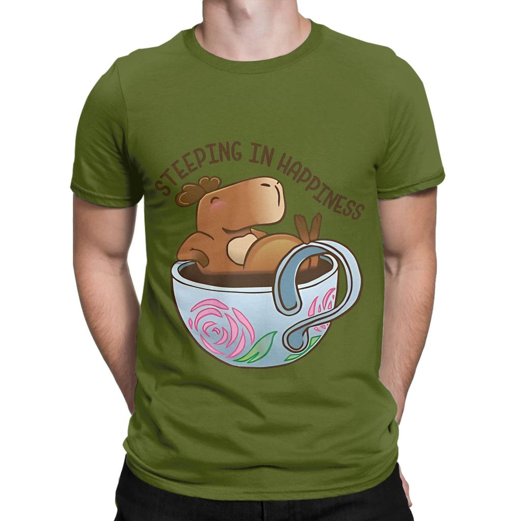 Capybara In A Cup Steeping In Happiness Funny Graphic 100 Cotton TShirt Capybara Tees Tops For Unisex