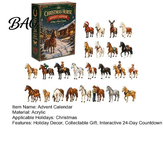 Acrylic Ornament Set Christmas Pony Advent Calendar, 24-Day with Mini Birthday Gifts for Children Horse Figures, Tree Hanging Countdown Decor,