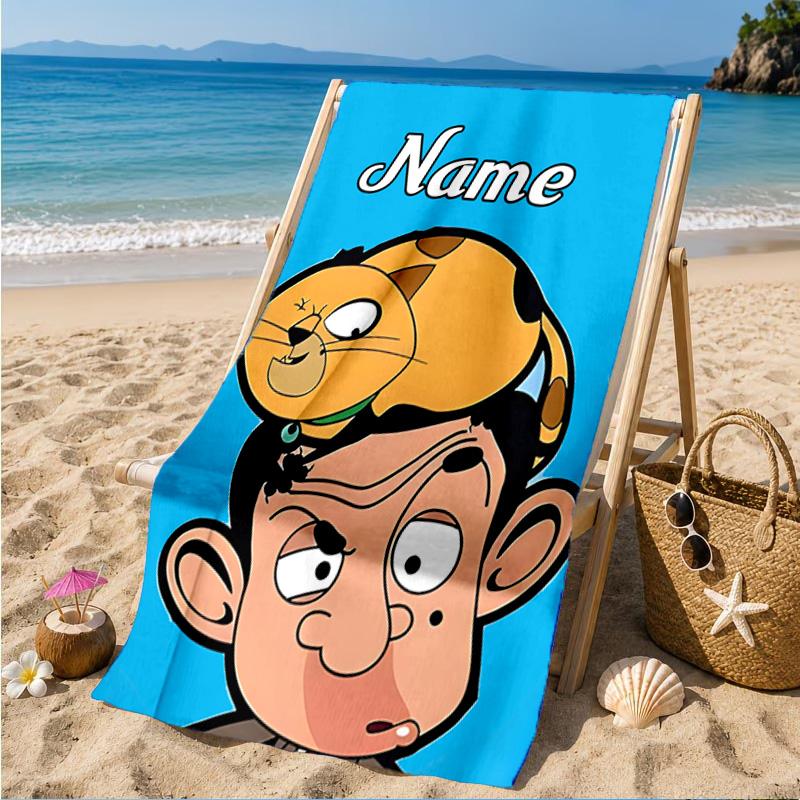 Custom Name Bean's Head Adventure Beach Towel Microfiber Beach Towel, Lightweight and Quick-Dry, for Summer Travel, Swimming Pool Gift