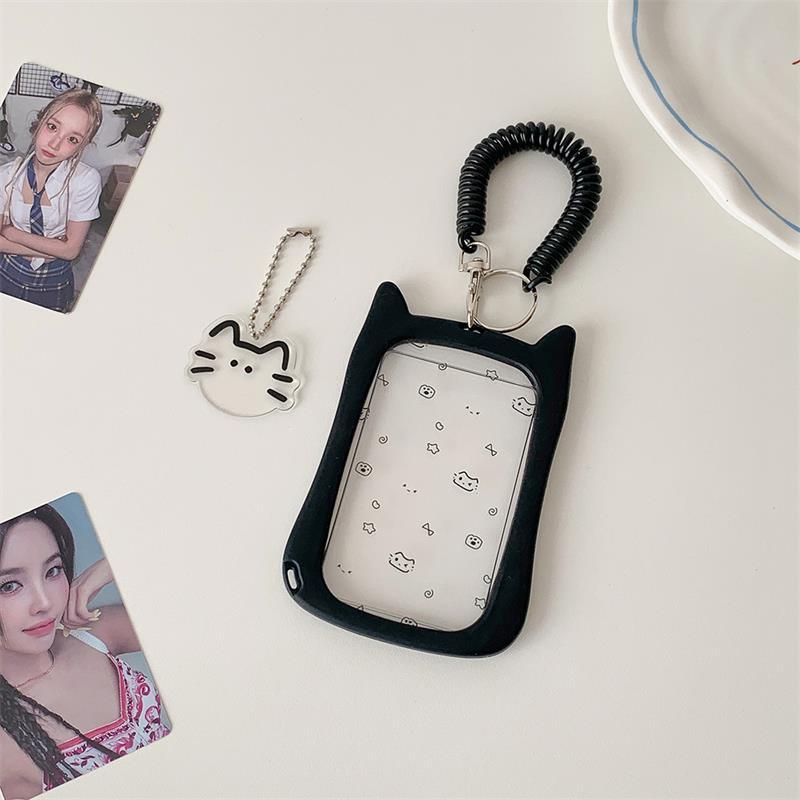 Cute Cat Photocard Holder With Elastic Rope Card Holder Idol Photo Storage Card Display Protect Pendant Bag Decor Keychain Gifts