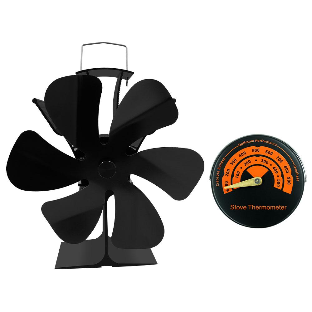 New 6 Blades Heat Powered Stove Fan Eco Quiet Black Log Wood Burner Fireplace Fan Winter Warmer Home Efficient Heat Distribution