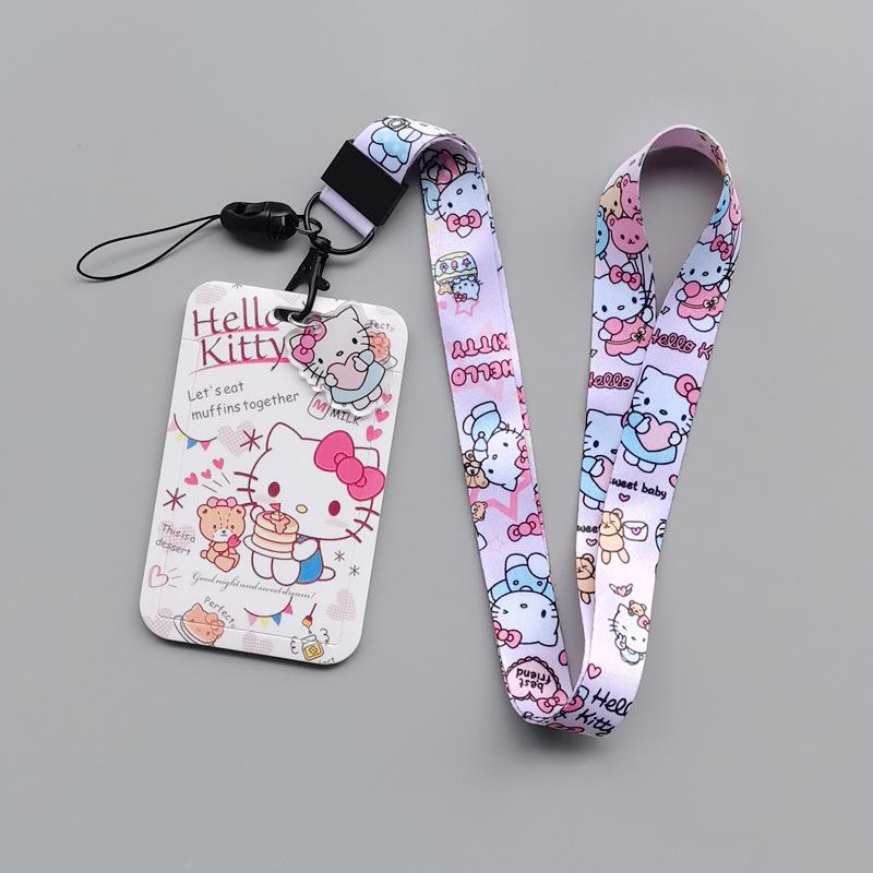 

Милый держатель для карт Hello Kitty, держатель для ID-бейджа и кредитных карт со шнурком против потери, держатели для кредитных карт, шейный ремешок, студенческие подарки