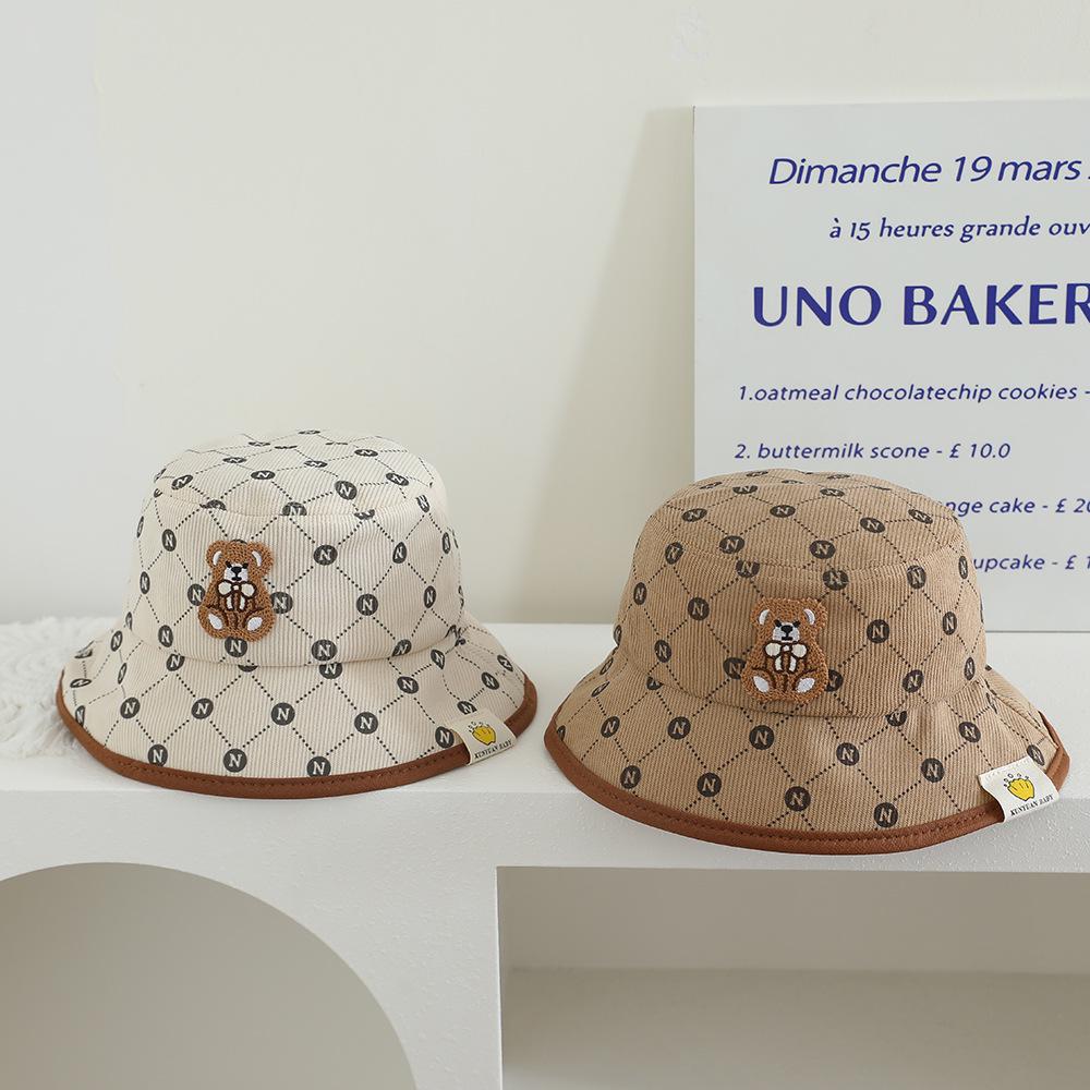 Kids' Autumn/Winter Corduroy Bear Patch Fisherman Hat - Korean Style Graffiti Duckbill Baseball Cap