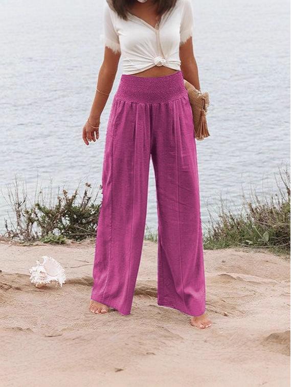 2025 Spring/Summer Women's Solid Color Elastic Waist Wide-Leg Casual Pants