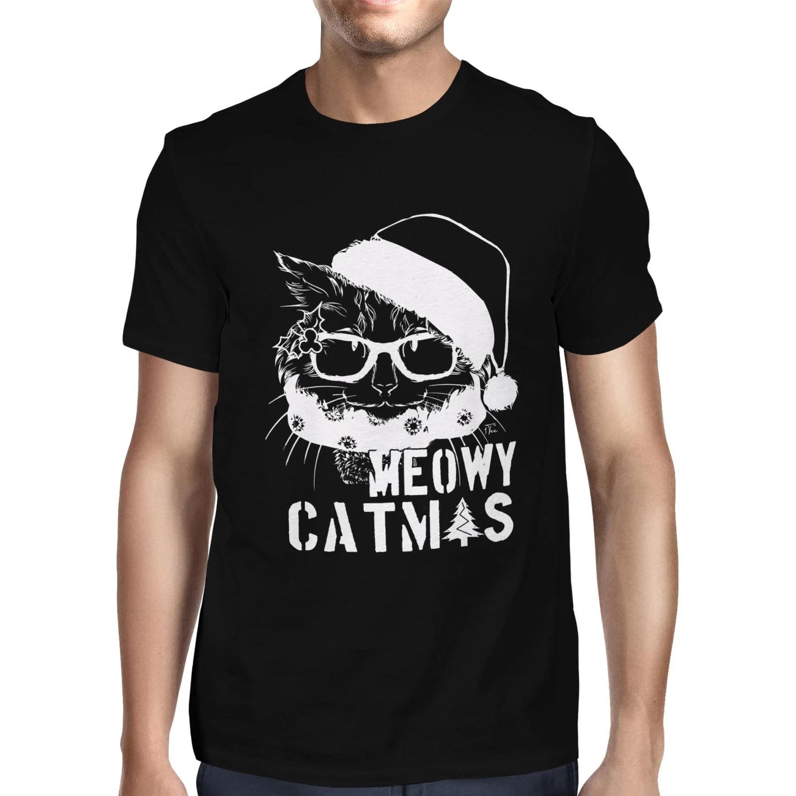 1Tee Mens Christmas Cat - Meowy Catmas! T-Shirt XXXXL