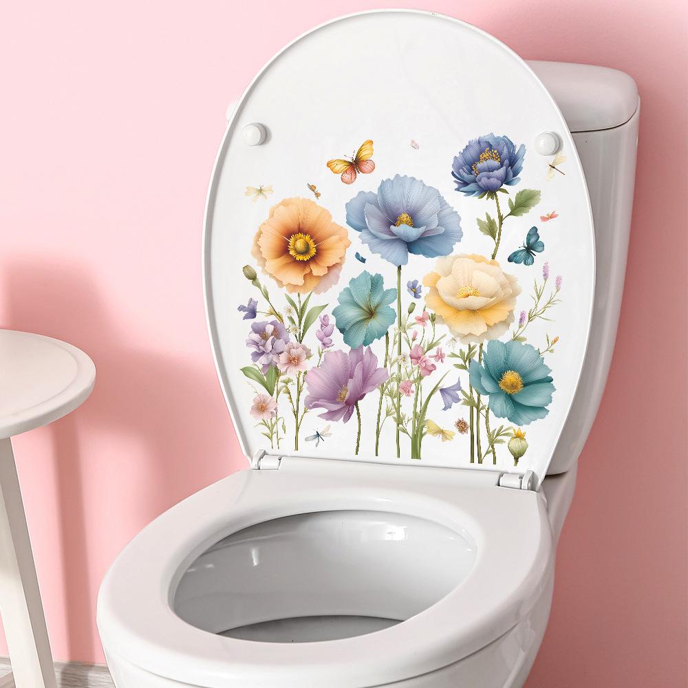 Fresh Cottage Style Floral and Butterfly Bathroom Wall Sticker Home Decor Removable Self-Adhesive Decal