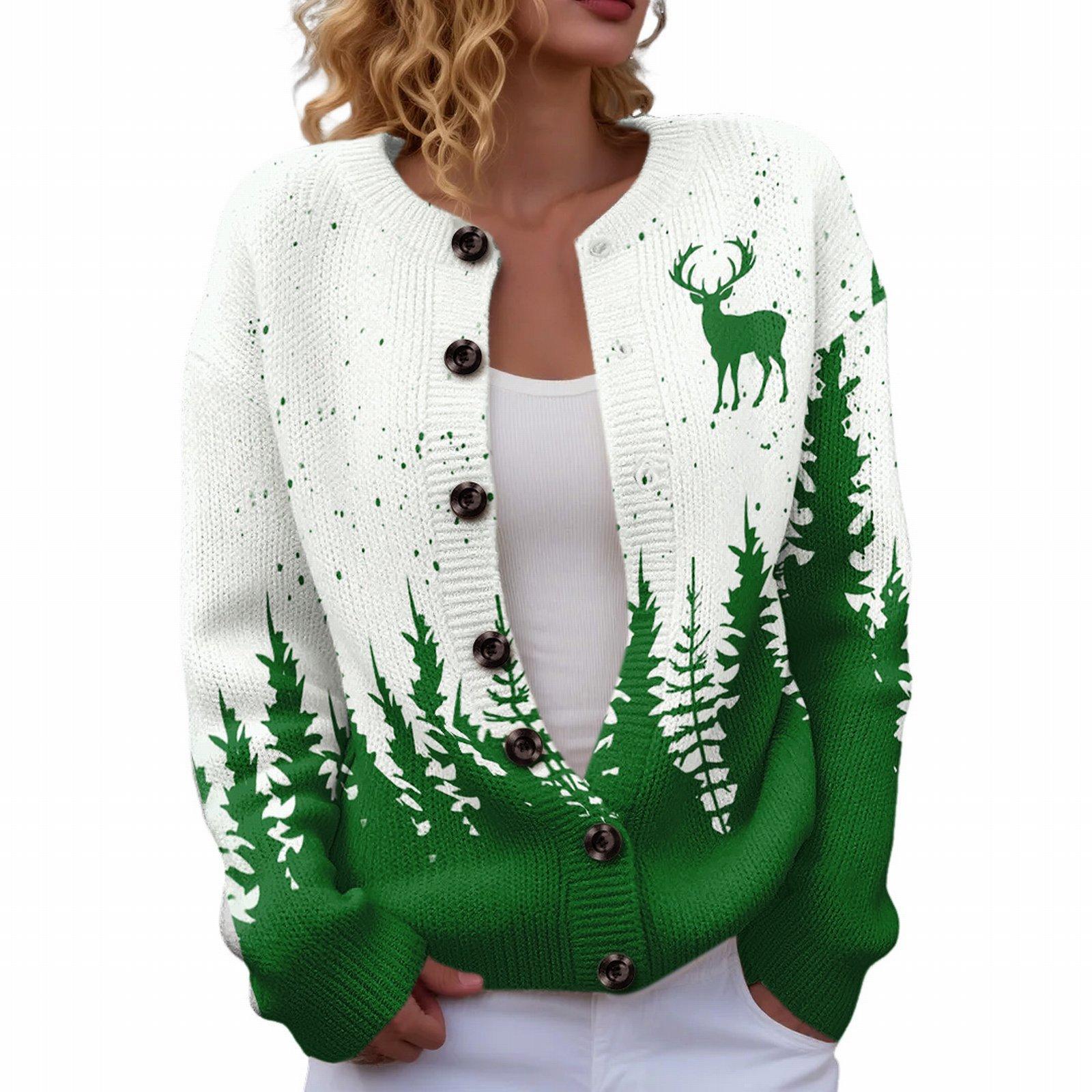 ZJW908-YK1 Christmas crew neck cardigan 3D printed sweater S