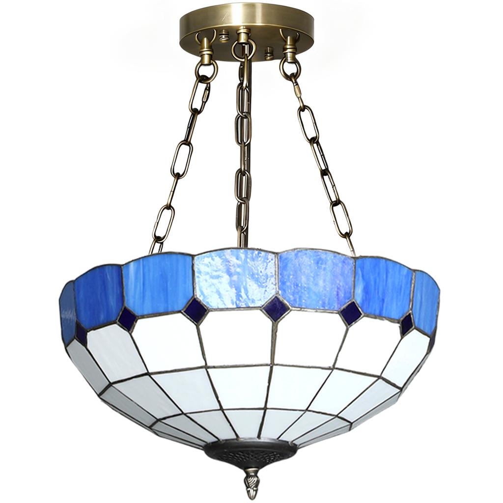 Tiffany Style Ceiling Light, Vintage Chandelier with 3 E27 Sockets, Semi Flush Mount for Living Room, Bulbs Not Included