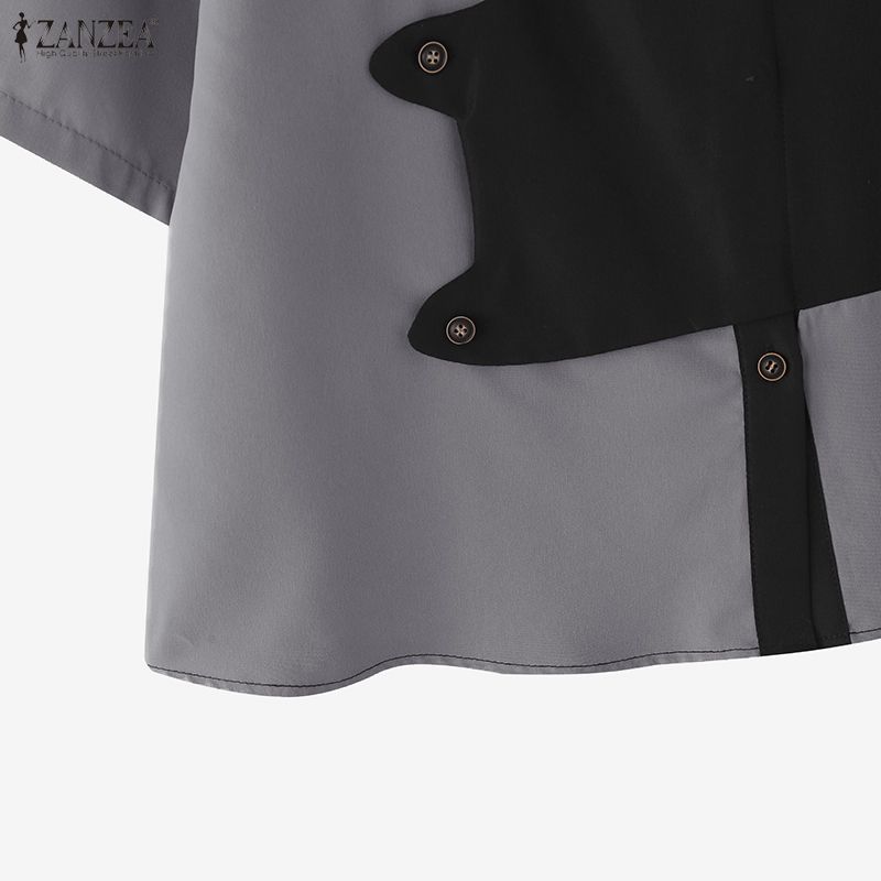 ZANZEA Women Casual Turn Down Collar Loose Short Sleeve Blouse