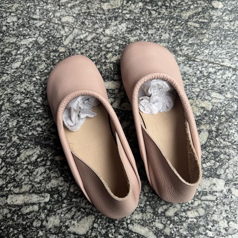 Johnature Chaussures plates vintage faites à la main en cuir véritable, chaussures confortables à semelle souple, couleur unie, à enfiler