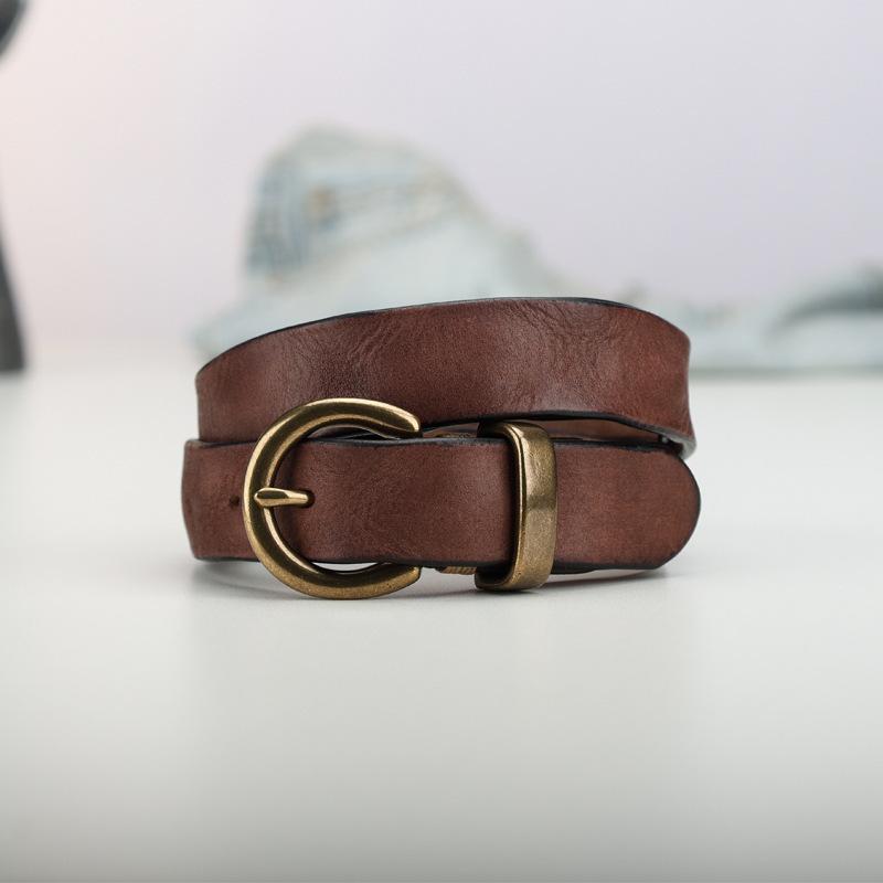 Pure Cowhide Pin Buckle Retro Handmade Real First Layer Cowhide Belt Hong Kong Style Denim Belt Jeans Fashion