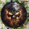 1pc Vintage Punisher Skull Flame 2D Flat Round Sign 8x8in, Unique Wall Art Plaque for Bar Game Room Garage Man Cave