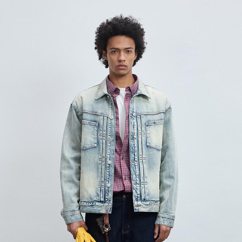 CHINISM Men s Gradient Washed Denim Jacket L