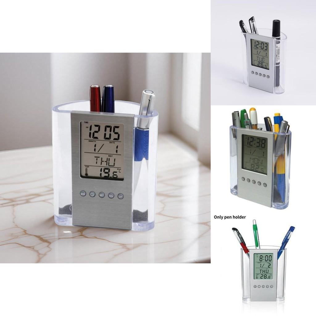 Acrylic Multifunction Pen Holder With Digital Calendar And Clock For Office Desk Organizer