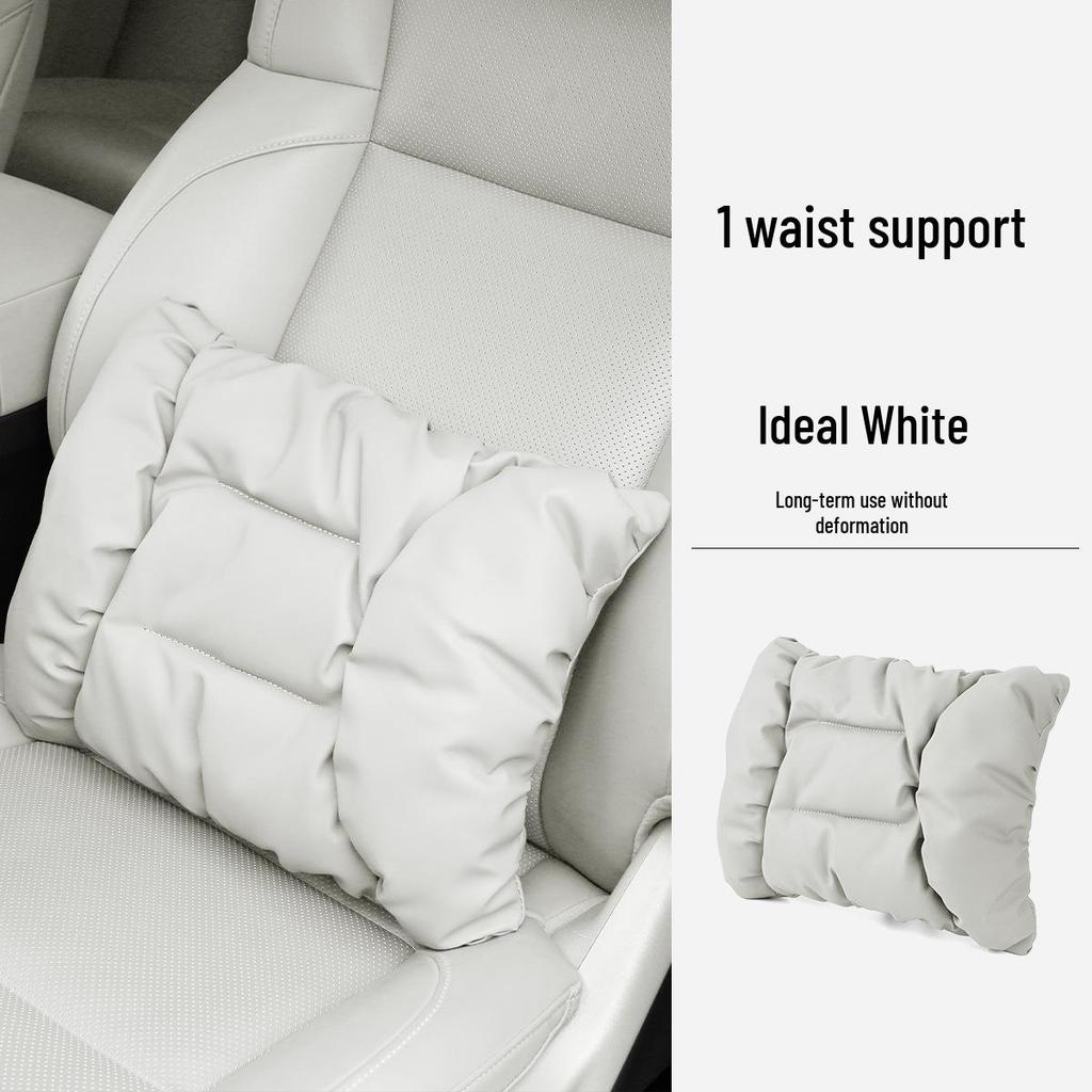 Neues Luxus Auto Kopfstützen- & Lendenwirbelstützkissen - Fleckenresistentes Leder, Fortschrittliche Nackenstütze & Baumwollpolster