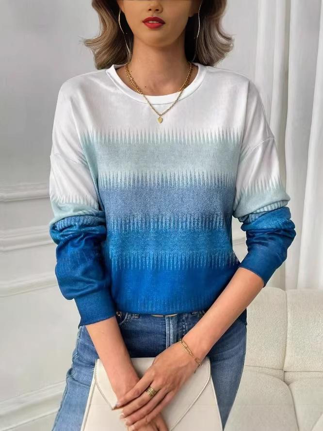 Women's Plus Size Gradient Color Round Neck Long Sleeve Casual Hoodie for Spring and Autumn 2026