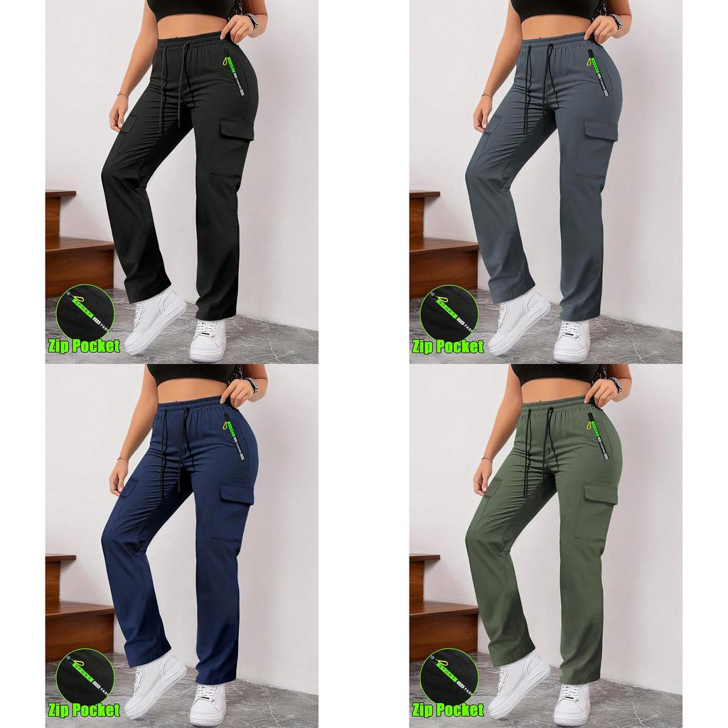 Retro Streetwear Cargo Pants For Women With Polyester Fabric And Large Pockets