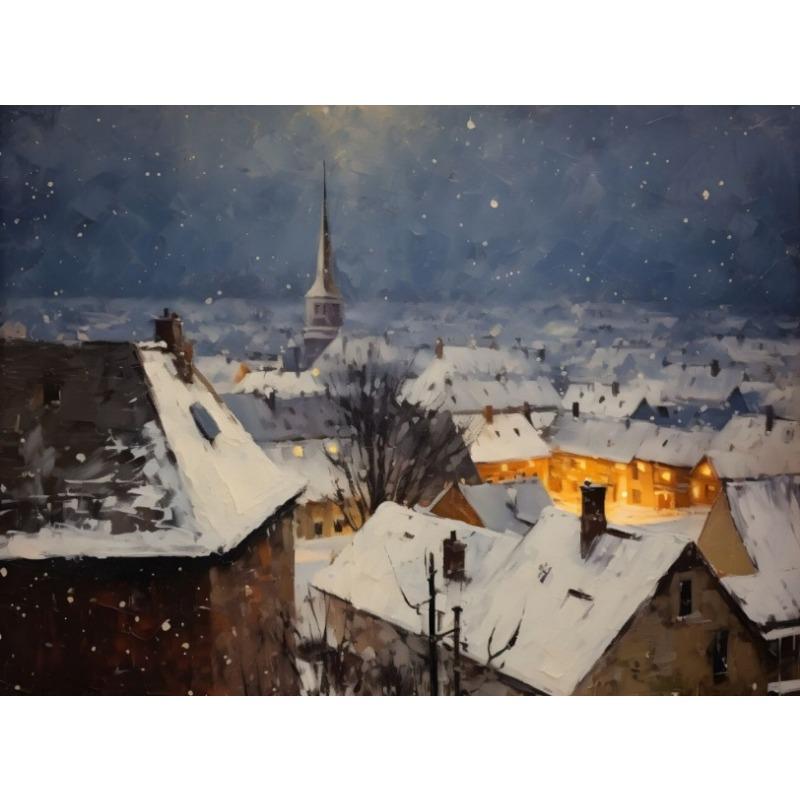 Vintage Zimní/Vánoční Lyže Sníh Venkovská Krajina Umělecký Plakát Plátno Malba Nástěnný Tisk Obrázek pro Obývací Pokoj Domácí Dekorace