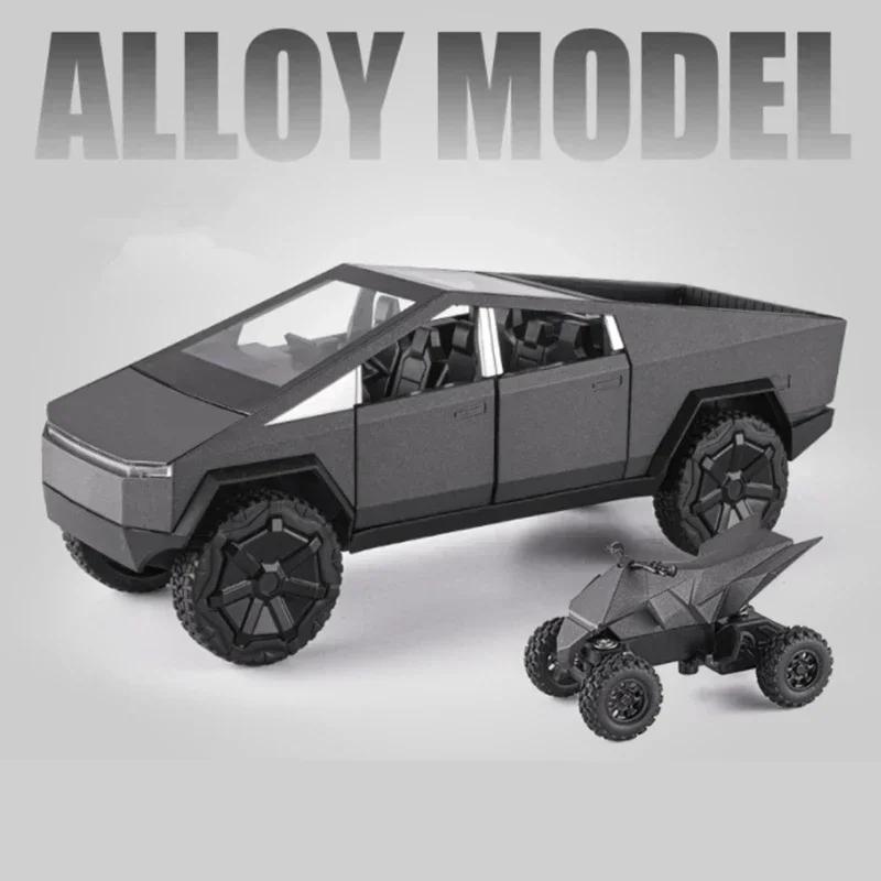 CJEY4 1:24 Tesla Cybertruck Pickup Alloy Car Model Diecasts Metal Toy Off-road Vehicles Car Model Simulation Sound and Light Kids Gift