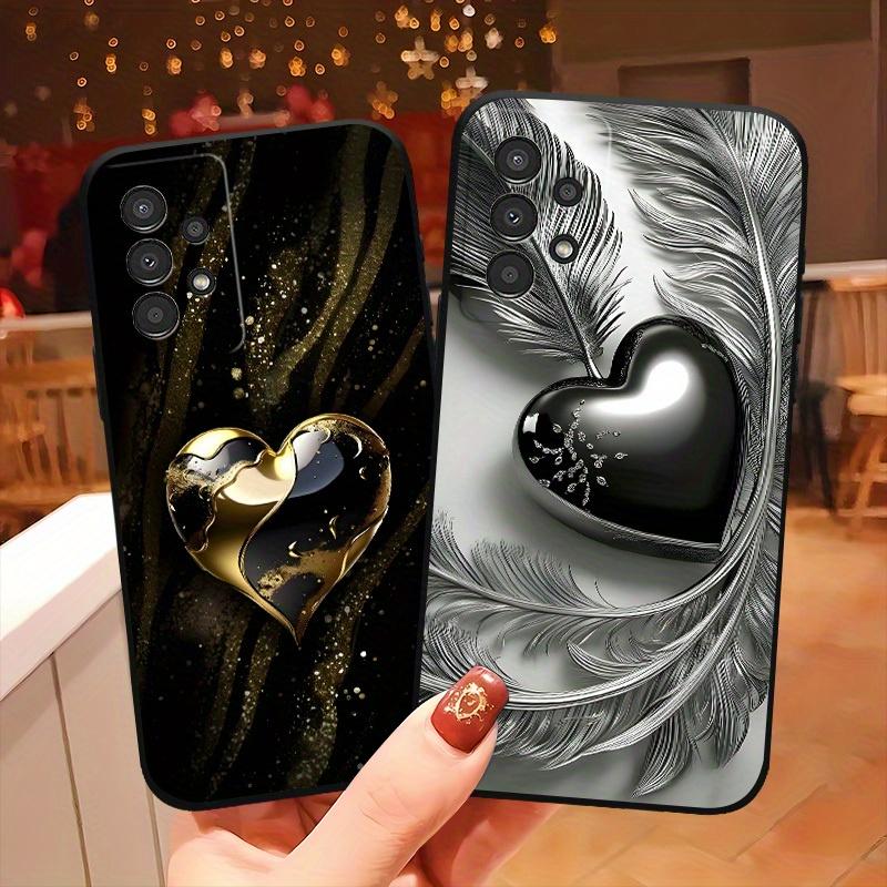 Golden Heart-shaped Pattern TPU Phone Case Suitable for Samsung S26 S25 S24 S23 S22 S21 A71 A72 A35 A16 and Other Models.