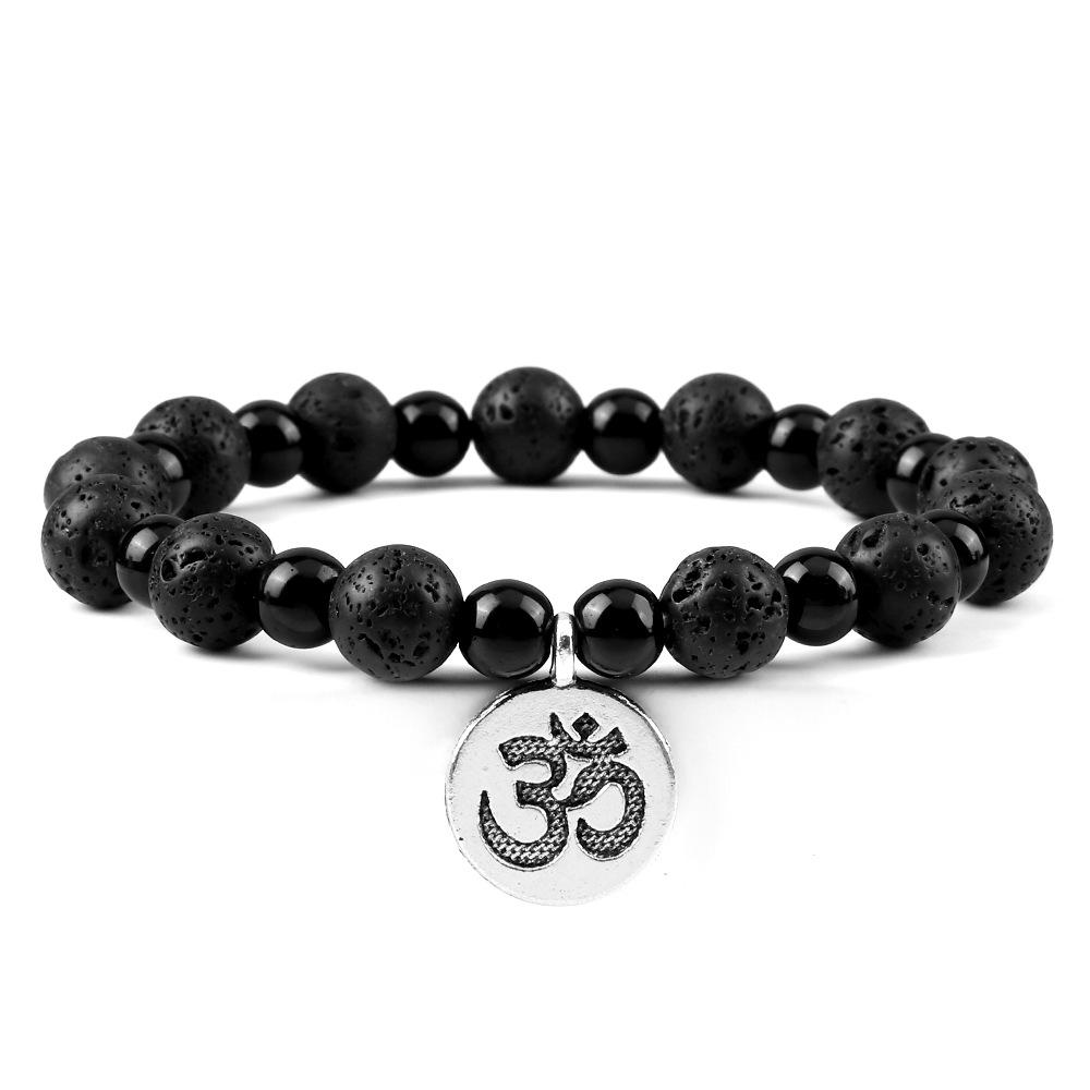 Men s Beaded Om Symbol Pendant Bracelet Set - Yoga Energy Jewelry