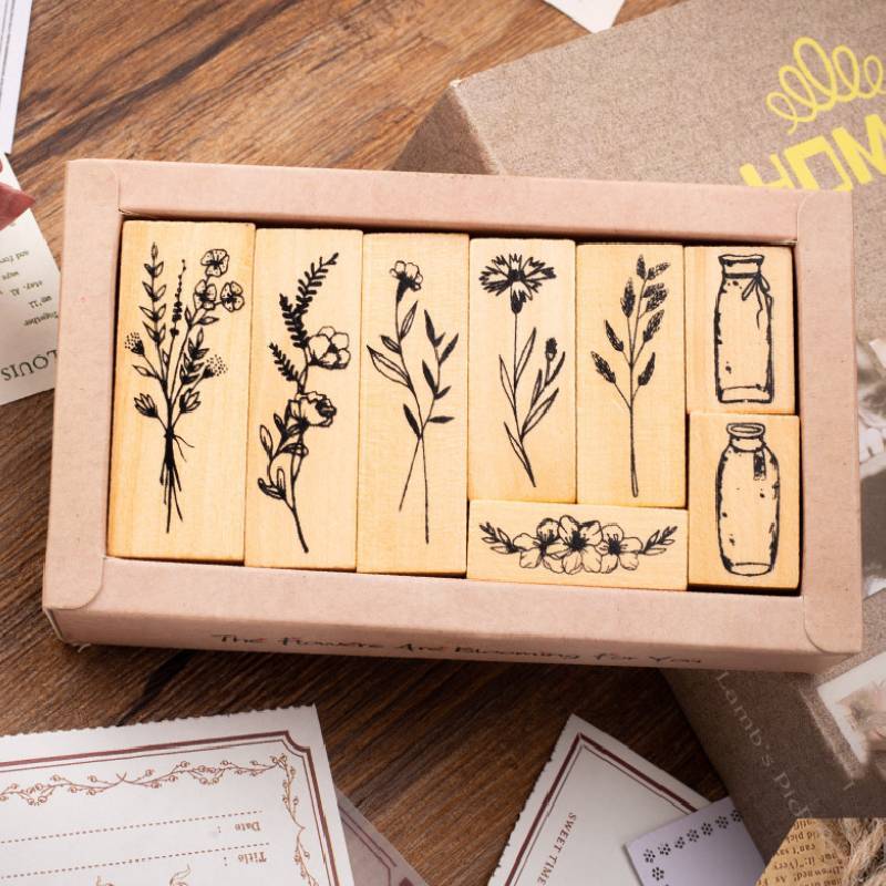 Vintage Wood Plant Stamp Set For Scrapbooking And Journaling Creative Decor