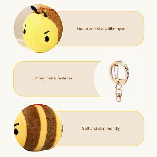 Cute Bee Personal Alarm Keychain Plush Stuffed Animal with Loud Safety Alertor Soft PP Cotton Pendant for Bag Keys