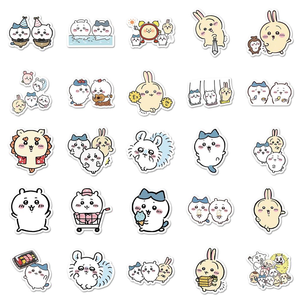 New 50Pcs Non-Repeating Cartoon Chiikawa Stickers Cute Decals Diy For Water Cup Skateboard Kawaii Kids Toys Sticker Decoration