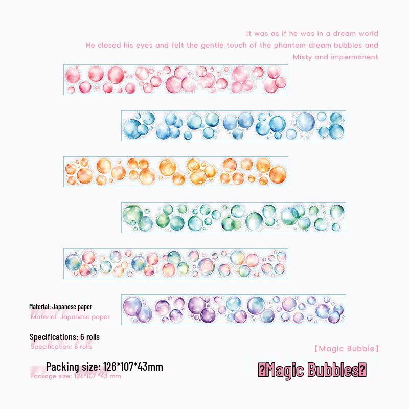 ZABC Iridescent Dream Language Sticker Set: 6 Rolls of Colorful Bubble Theme Decorative Tape