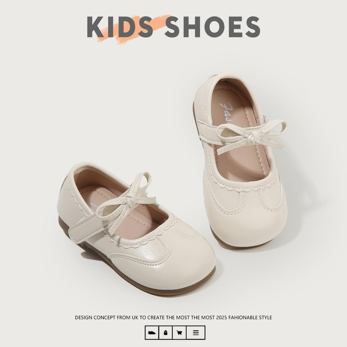 

Baby girl s leather shoes, new autumn model, children s soft-soled cute single shoes, breathable and non-slip princess shoes for girls, versatile 21 бежевый