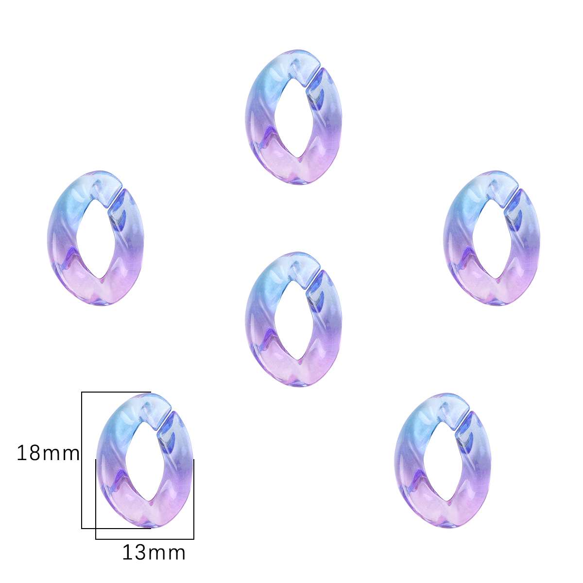 

10 шт./пакет, акриловая пластиковая цепочка, кулон для ожерелья, браслета, сумки, цепочка для очков, сделай сам, ювелирные изделия, аксессуары для рукоделия 18x13mm синий/фиолетовый