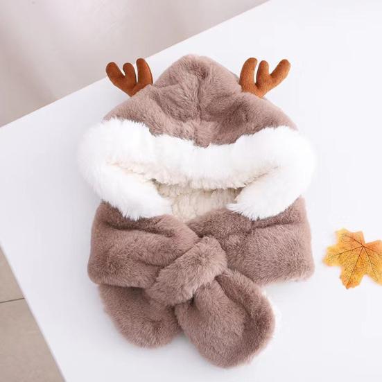 Yousheng Baby Hat Winter Warm Thickened Plush Antler Design Windproof Temperature-Locking Soft Baby Outdoor Cap with Scarf Design