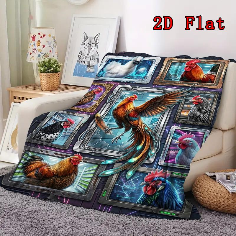 Cybernetic Chicken Collection 2D Flat Pattern Flannel Blanket, High Quality All Seasons, Home Decor, Warmth and Comfort, Perfect for Christmas Gifts.