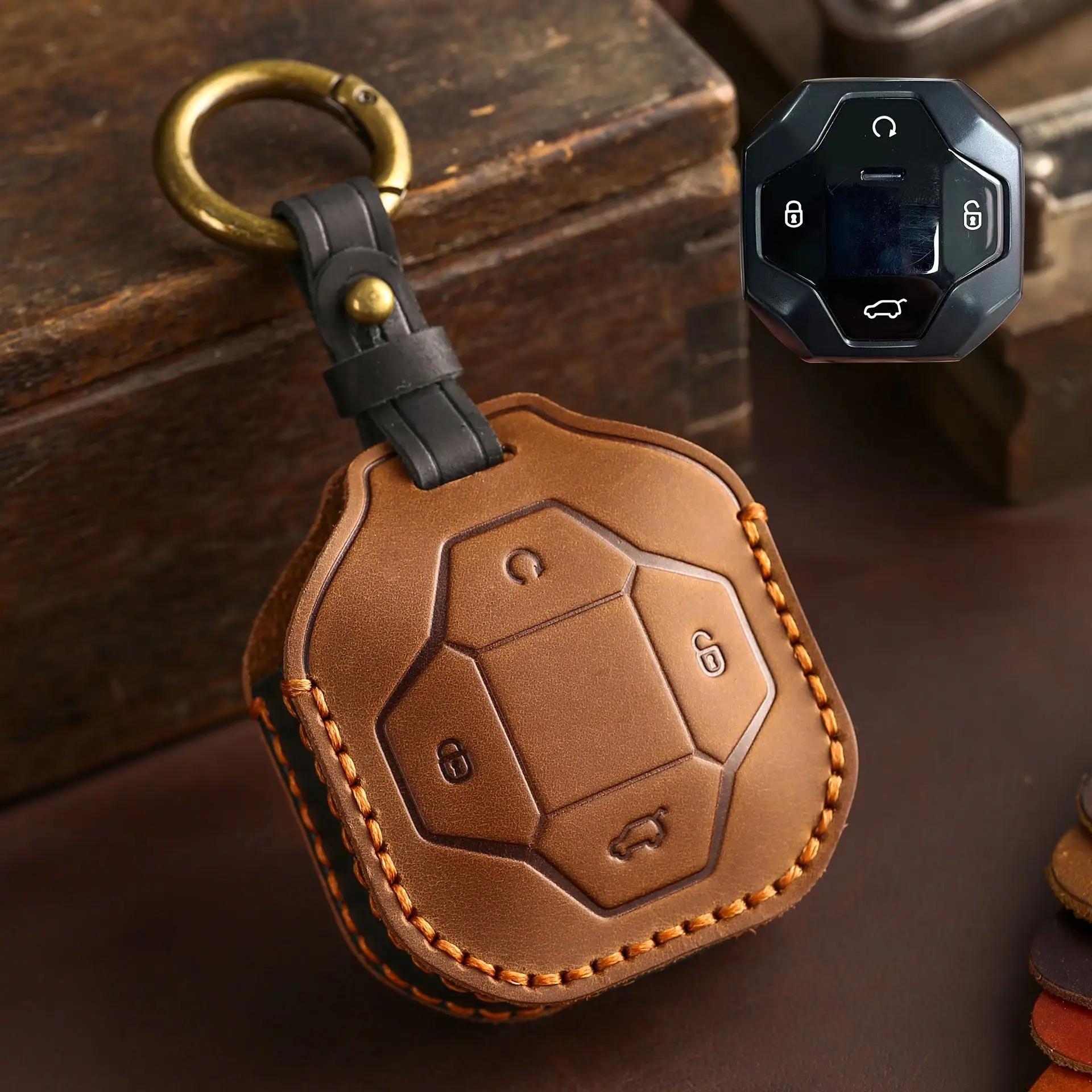

Genuine Leather Key Case for Chery Jetour Traveler Full Cover Protective Key Fob Cover, Anti-Scratch Luxury Car Key Accessories коричневий