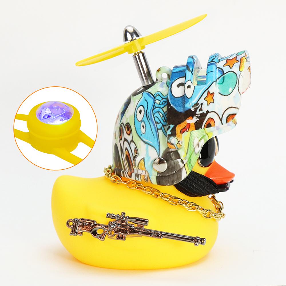 Cool Armed Duck In The Car Interior Decoration Yellow Duck with Helmet for Bike Motor with Strobe Light Car Accessories