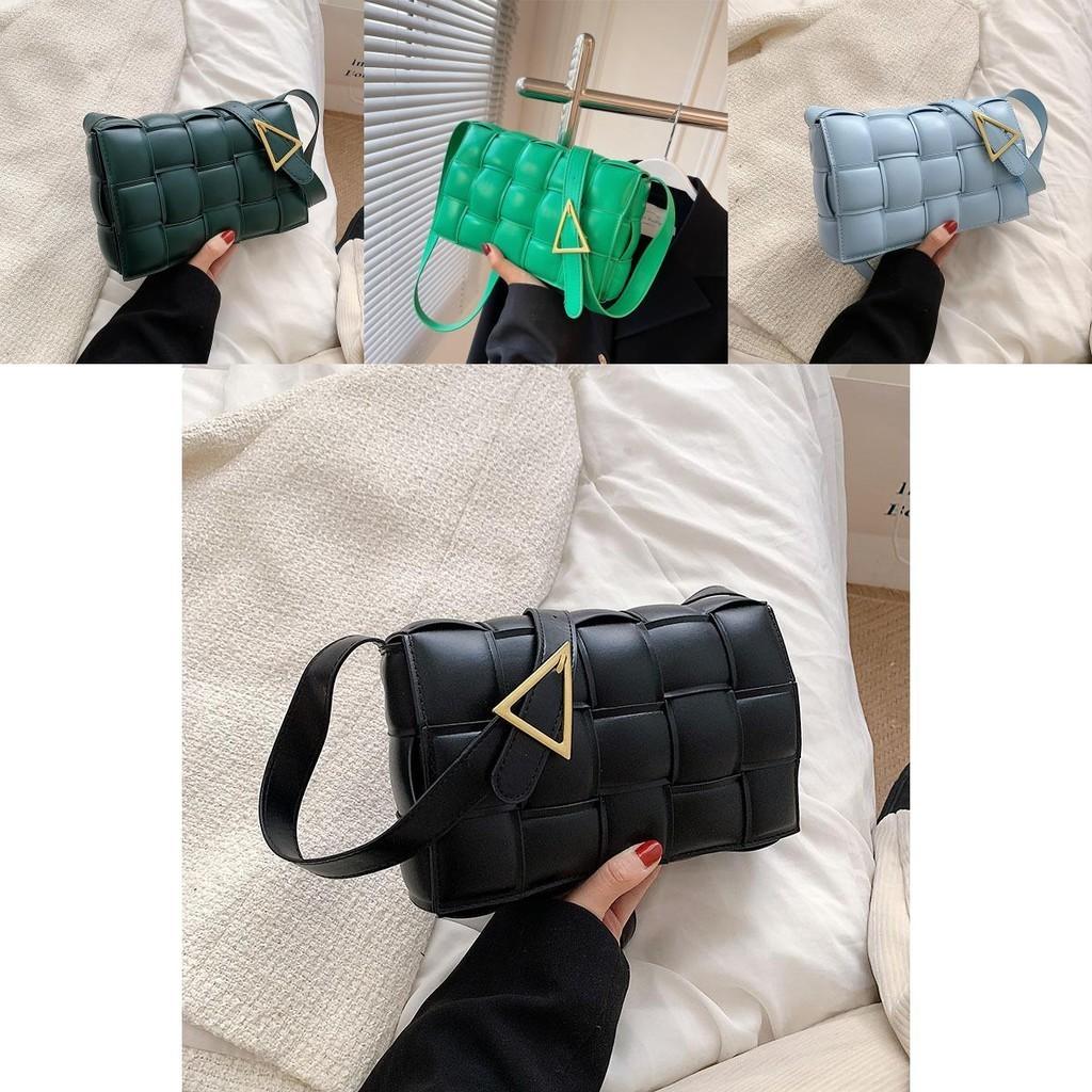 Stylish Pu Leather Women Shoulder Bag Plaid Woven Square Hand Chain Bag Gift