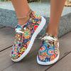 Fashion Canvas Shoes Women's Slip On Fashion Print Canvas Sneakers Low Top Casual Non Slip Lightweight Women Comfy Walking Flat Shoes