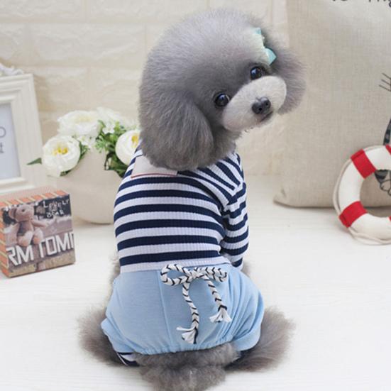 Pet Spring High Neck Striped Pattern Four-legged Pants T-shirt  Dog Cat Clothes