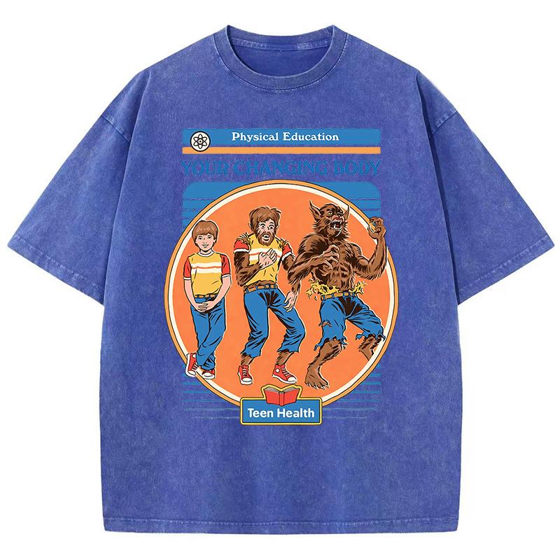 Physical Education Your Changing Body Washed Retro Oversize T-Shirt Casual Cotton T-Shirt Summer Short Sleeve