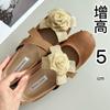 Height Increase 5cm Camellia Cross with Pig Nose Ballet Shoes Women Wear French Versatile Round Head Soft Sole Princess Shoes