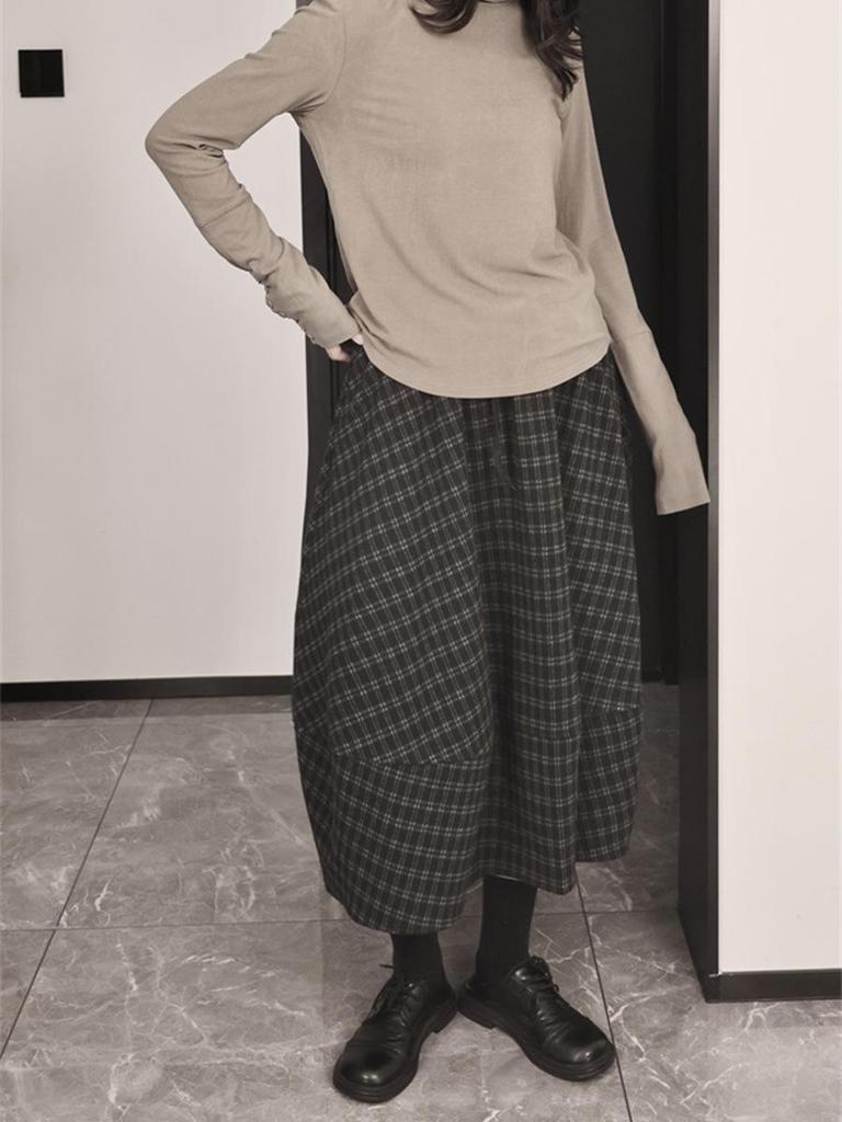 Hochwertiger Wollmischung Retro-Karom Midi-Rock - Hochtailliert, Knospenform für Herbst/Winter