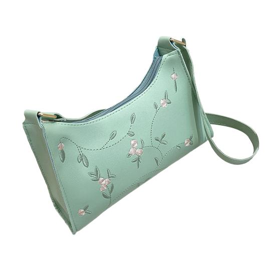 Floral Embroidered Underarm Bag Faux Leather Shoulder Bag Ladies Handbag Shoulder Purse for Party Street Work