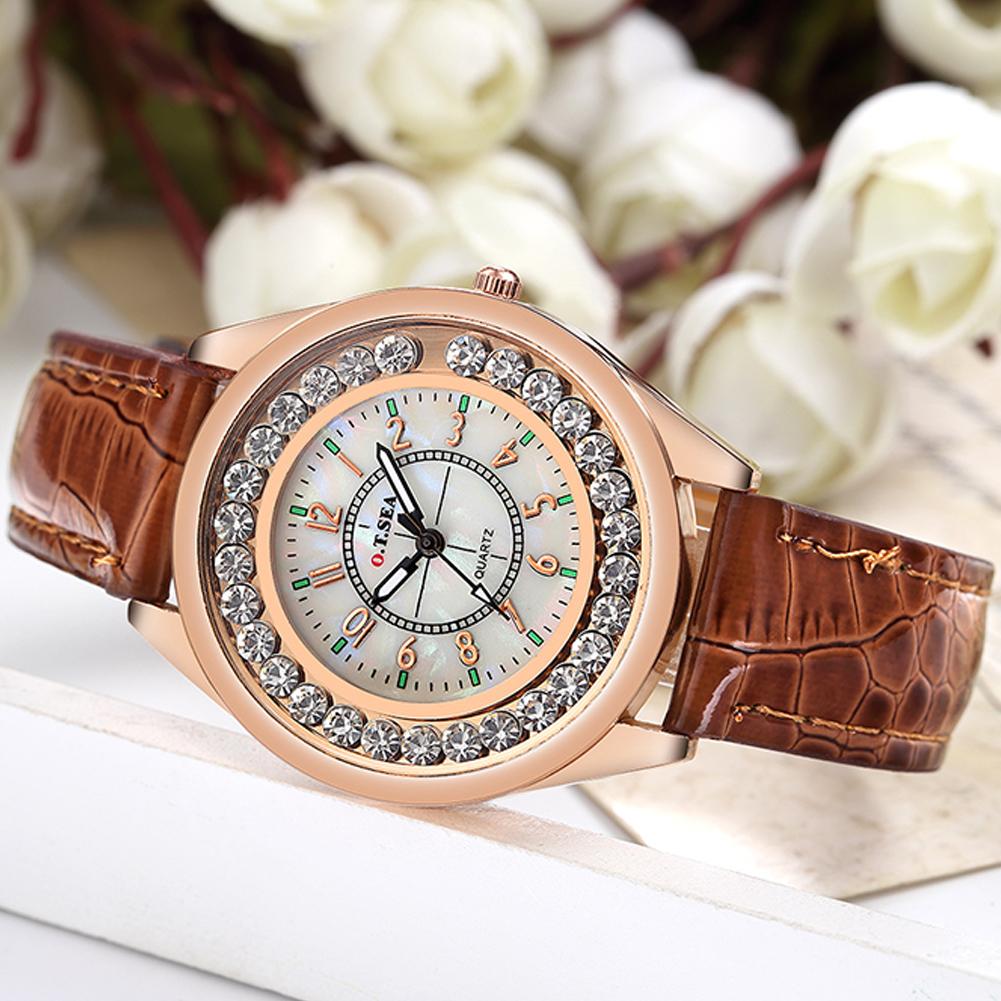 Men Women Couple Diamond-bordered Waterproof Leather Belt Luminous Quartz Watch Wristwatch
