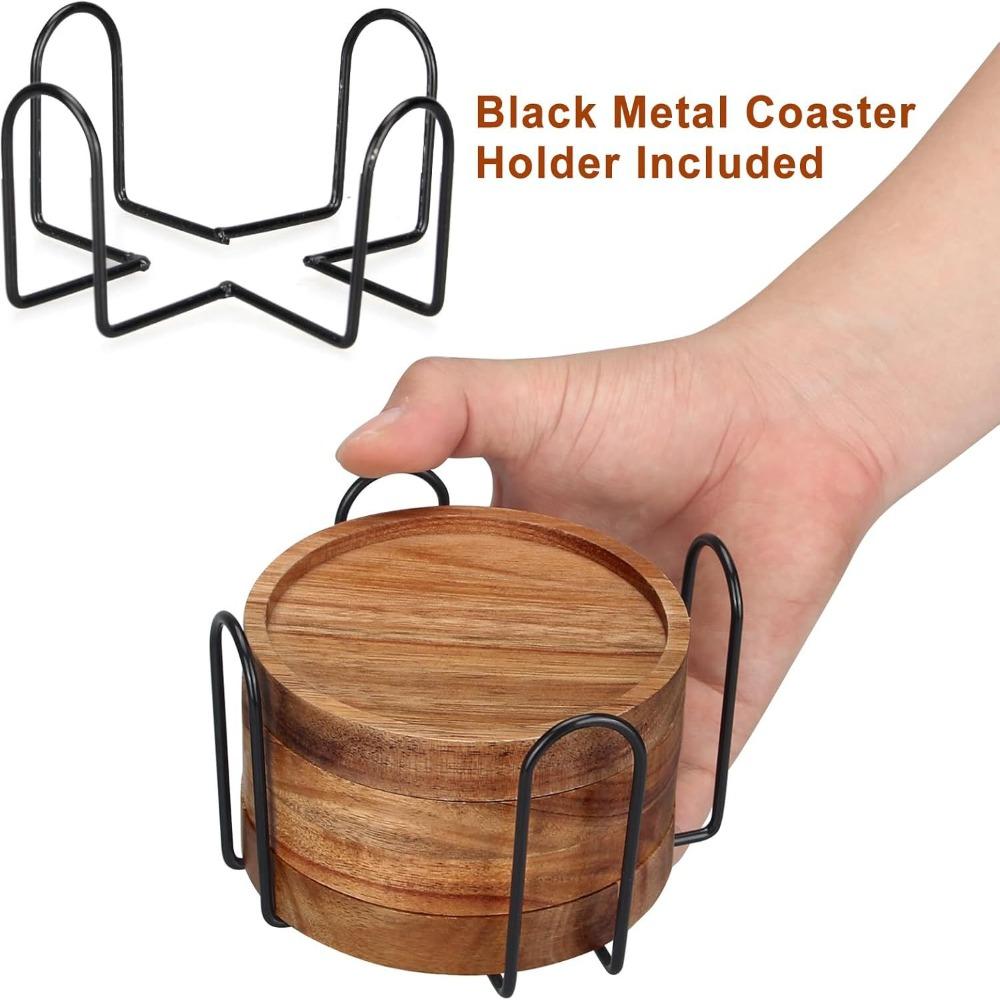 4/6pcs With Holder Wood Coasters Thickened Insulated Cup Mat Household Teacup Mat Office