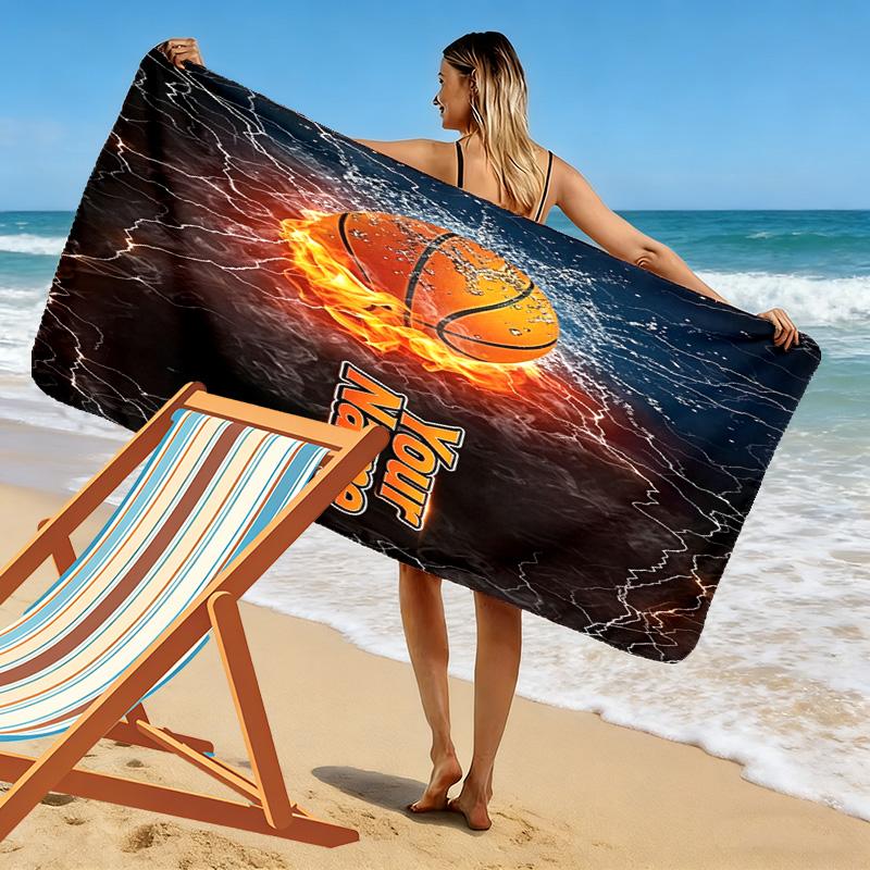 Name Custom Basketball Art Print Beach Towel, Large Soft Quick Dry Towel for Beach Camping Swimming