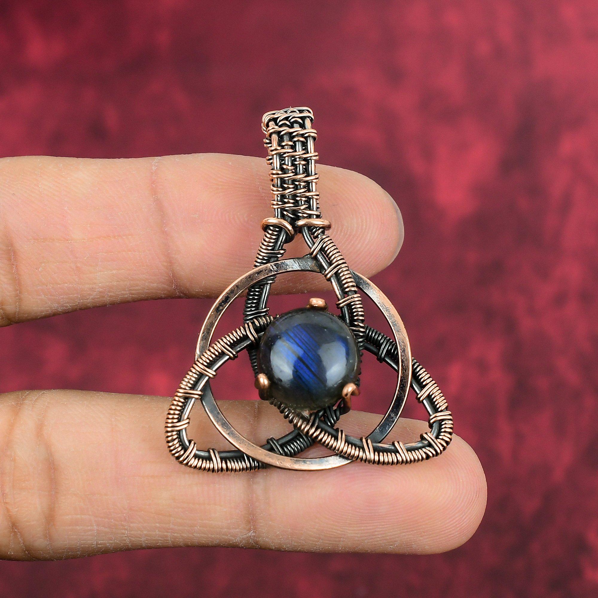 Labradorite Pendant Copper Wire Wrapped Pendant Handmade Birthstone Jewelry Original Gemstone Pendant Dainty Copper Jewelry Engagement Gifts