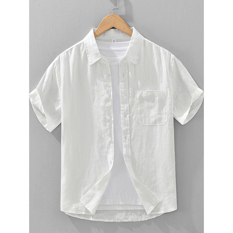 Foreign Trade Surplus Summer New All-Linen Short-Sleeve Shirt for Men, Loose Casual Half-Sleeve Shirt, Trendy Simple Top