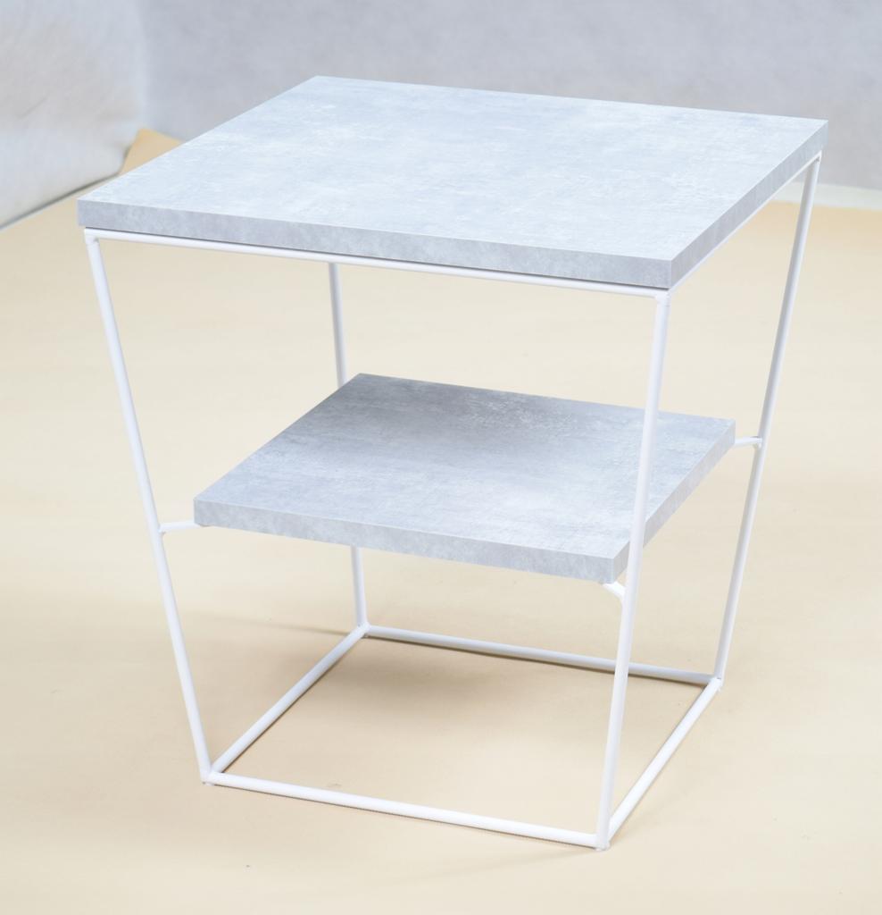 Stolik Druciany V Z Półką Biały Mat Beton Jasny