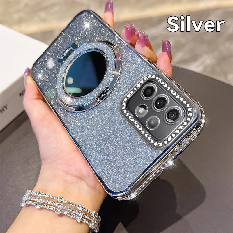 for Samsung Galaxy A32 A33 A34 A35 A36 Luxury Glitter Magsafe Bracket Diamond Case for Samsung A35 Make Up Mirror Plating Cover